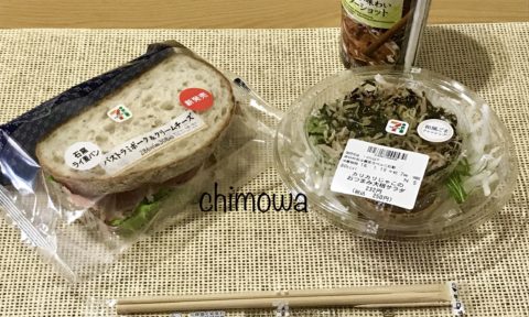 セブンミールから届いた石窯ライ麦パンパストラミ&チーズのサンドイッチとカリカリじゃこのおつまみ大根サラダの写真